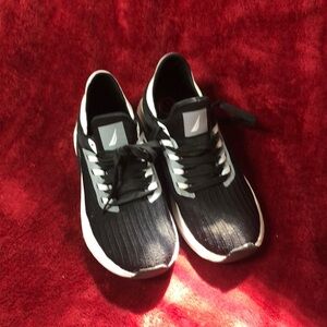 Nautica Black and White Sneakers with Mesh Upper and Curved Sole